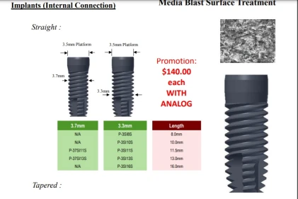 Titan Internal Hex Straight 3.3mm, 3.7mm (3.5)